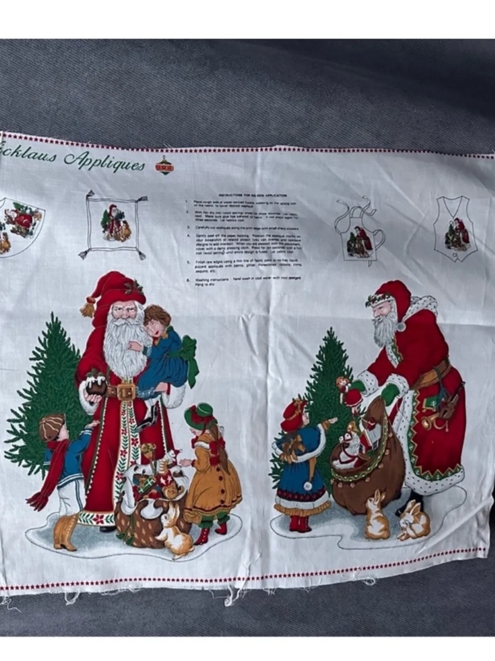Vintage Santa fabric appliqué concords St Nicklaus 4 panels 16 appliqués